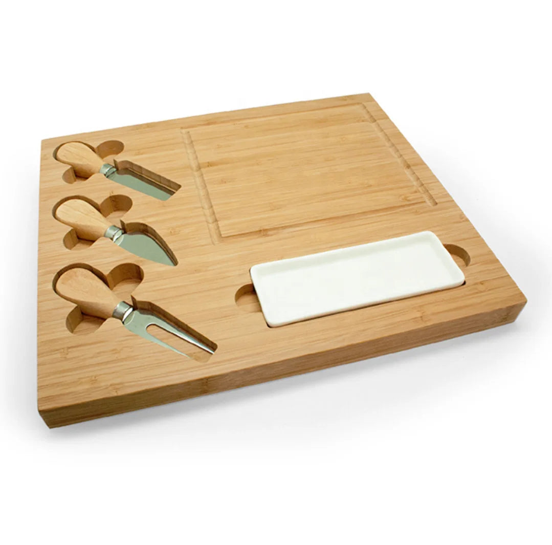 Eco-Friendly Wooden Cheese Board with Bamboo Knife Set Sustainable Cheese Tools