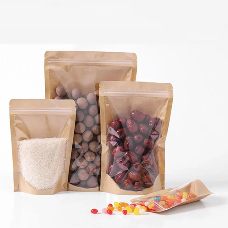 Wholesale in Stock Yin-yang Kraft Paper Bag Stand up Pouches for Candy Coffee Tea Food Grade Packaging