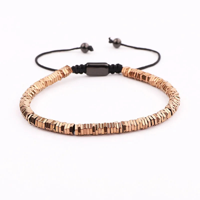 New Design Men Jewelry Bracelet Small Size Hematite Beads Handmade Woven Macrame Bracelet for Men