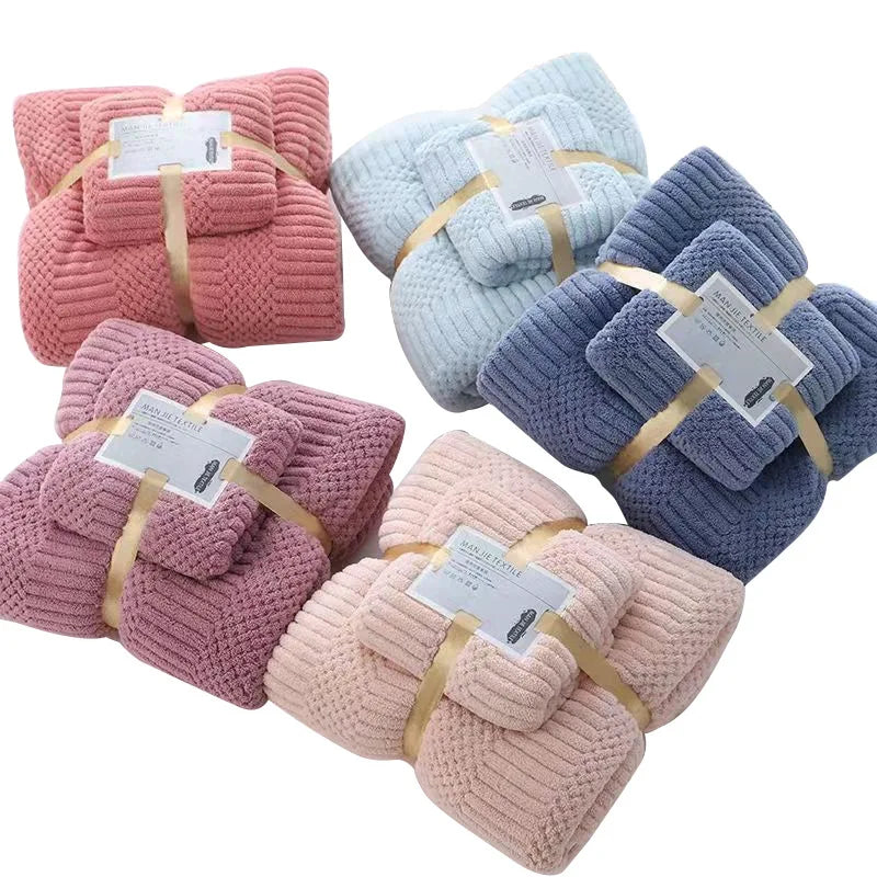 High Density Luxury Bath Towels Set Soft Thick Adult Microfiber Coral Fleece Towel Beach Towel Gift Set Wholesale