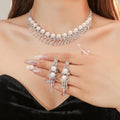 Elegant Drop Shape Necklace Earrings Jewelry Set Bridal Wedding Jewelry Sets Rhinestone Pearl Jewelry Set for Women