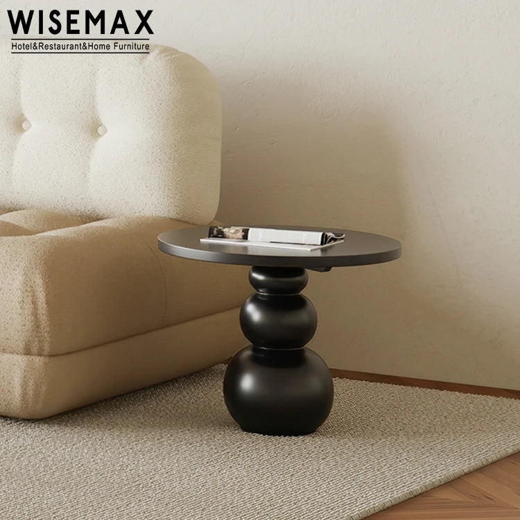 WISEMAX FURNITURE Modern Living Room Furniture Black Wood Tea Table Wooden Top Roman Column Base Coffee Table