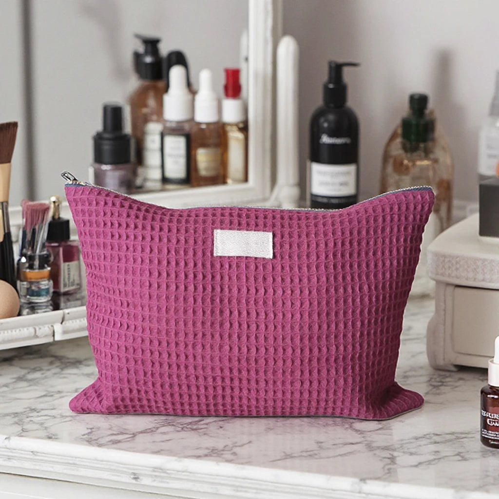 Custom Printed Cotton Waffle Storage Bag for Essence Cream Kits Packing Pouch Cotton Plaid Zipper Bag