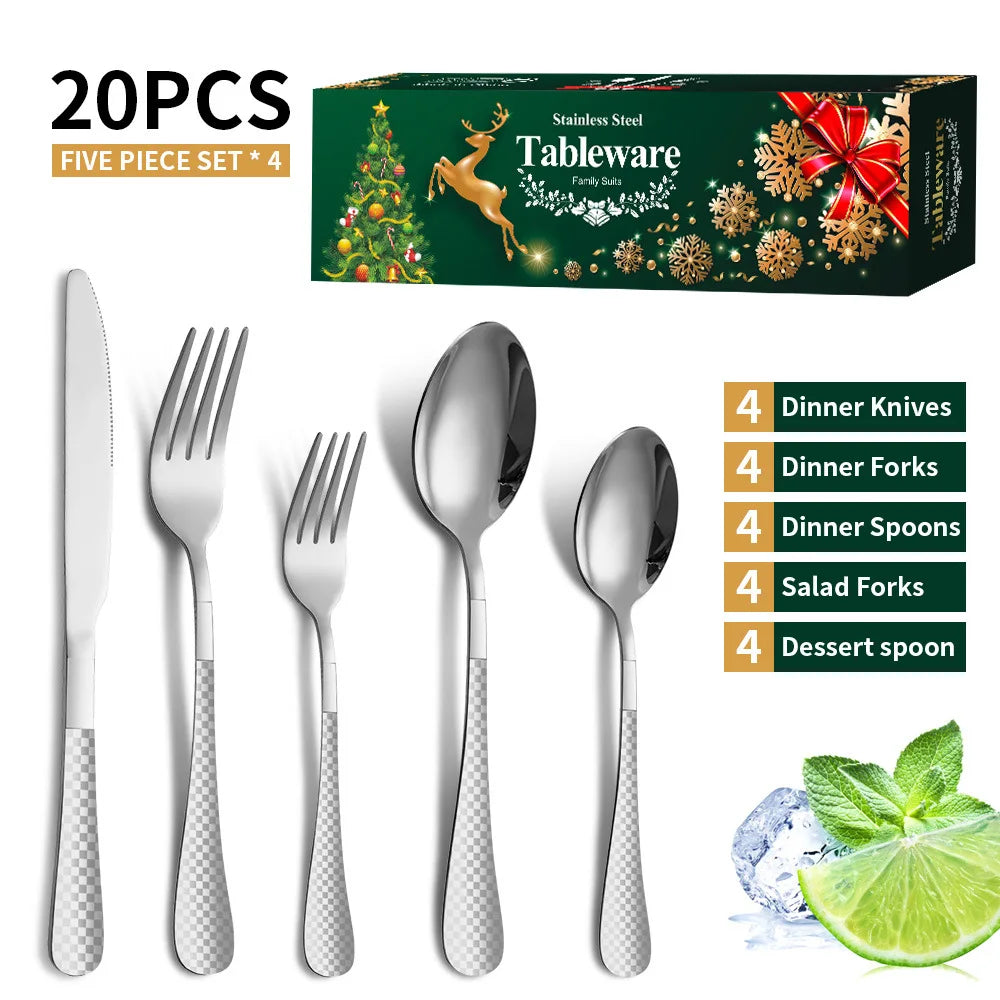 Christmas 20-piece Set  Plaid Handle Pattern Tableware Gift Box
