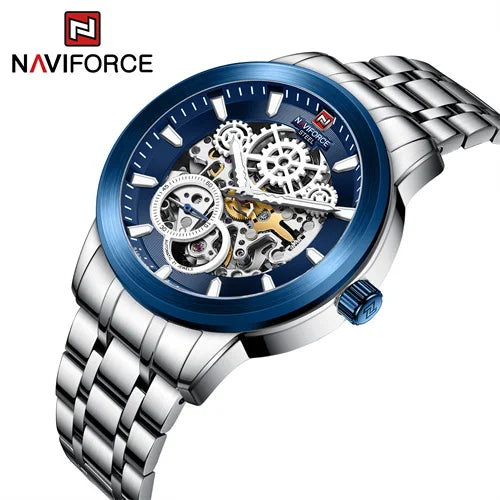 NAVIFORCE 1002 SBE Sapphire Crystal Self-winding Skeleton Design Waterproof Full Stainless Steel Strap Male Watch Reloj Hombre