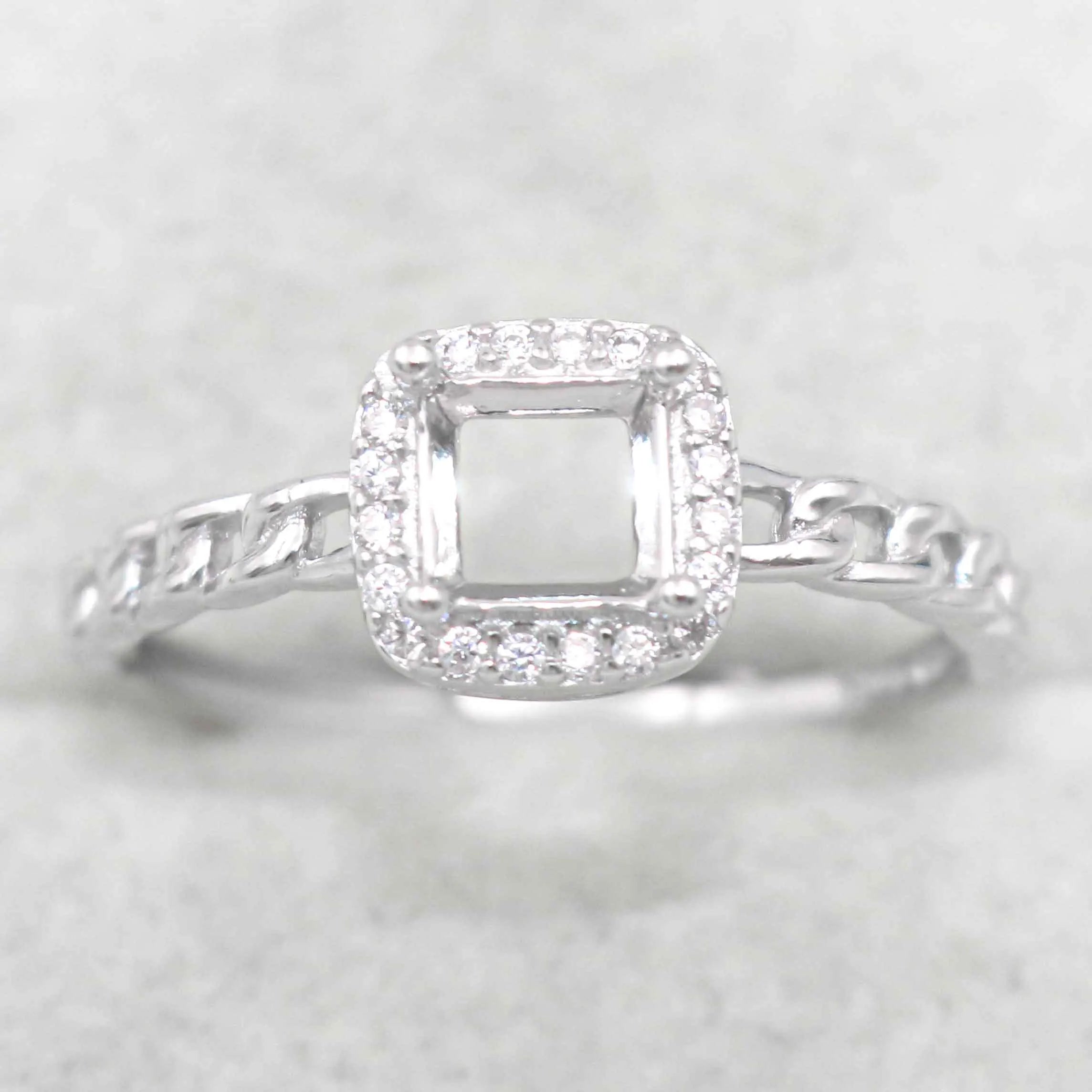 Sterling Silver 5*5/6*6mm Semi Mount Ring Square Frame Empty Support Blank Claws Setting Base Without Center Stone DIY for Inlay
