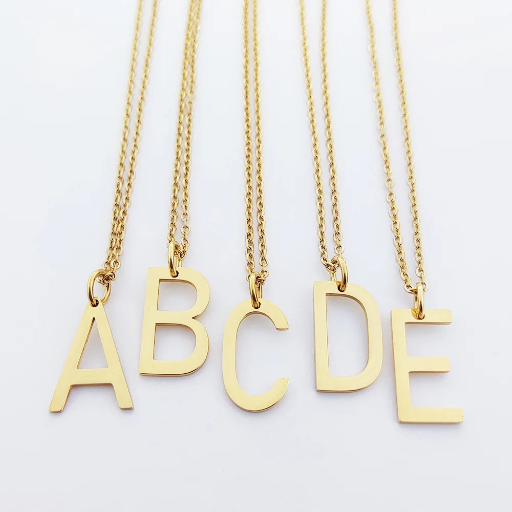 Letter Pendant Necklace Alphabet Oro Laminado 14k En Letras Letter Charm Gold Fine Jewellery Schuh Charm Edelstahl Collier Femme