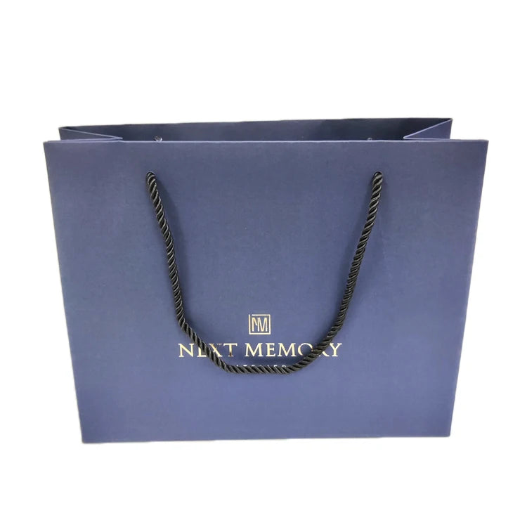Luxury Boutique Gift Custom Printed Packaging Matt Blue Paper Shopping Perfume Packing Paper Bags