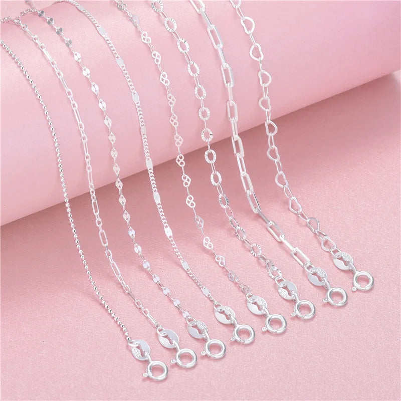 S925 Sterling Silver Necklace Round Bead Heart O-shaped Cross-shaped Silver Necklace