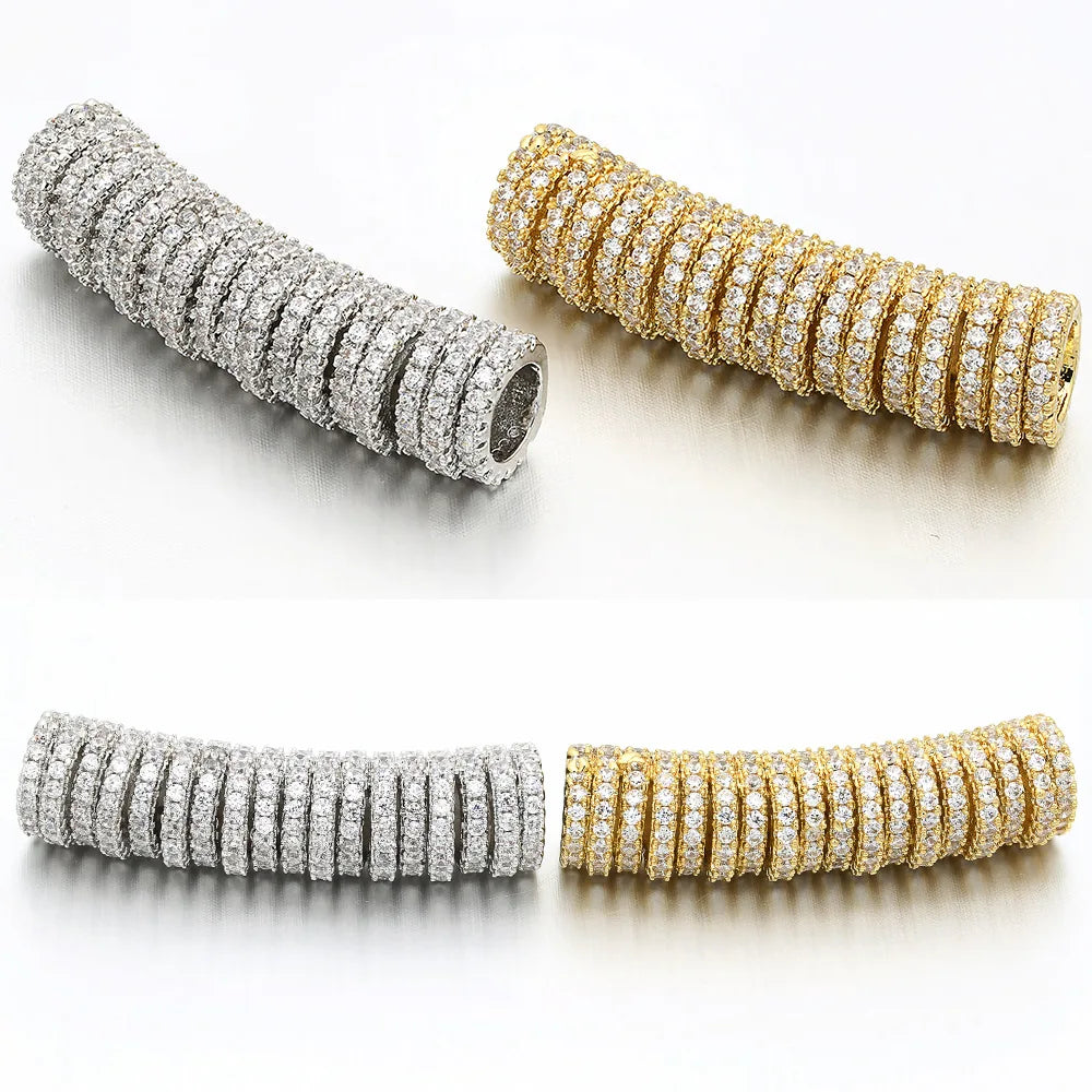 Micro Pave CZ Curved Tube Spacer BarMetal Copper Cubic Zirconia Separator Tube Beads for Jewelry Making