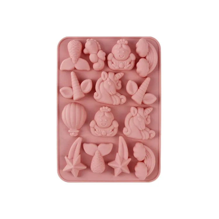 14 Cavity Mermaid Tail Unicorn Eco-Friendly Fondant Silicone Baking Mold DIY Cake Decoration Chocolate Biscuit OPP Bag