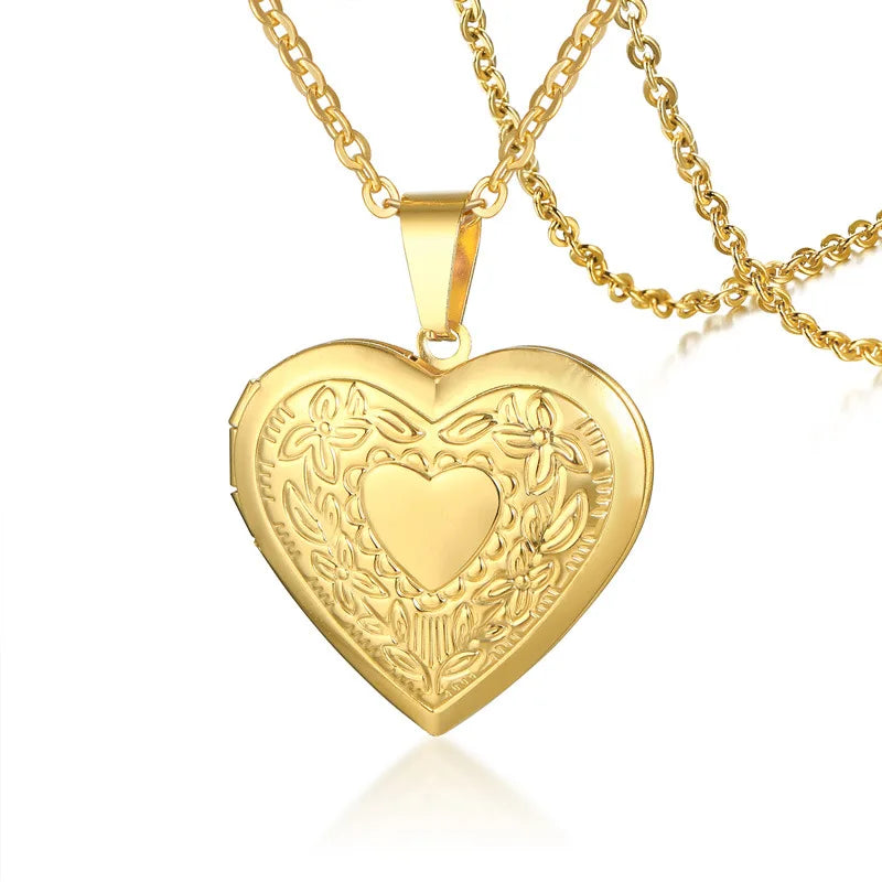 Hot Sale Stainless Steel Heart Necklace Openable Necklace Photo Locket Necklace Gold