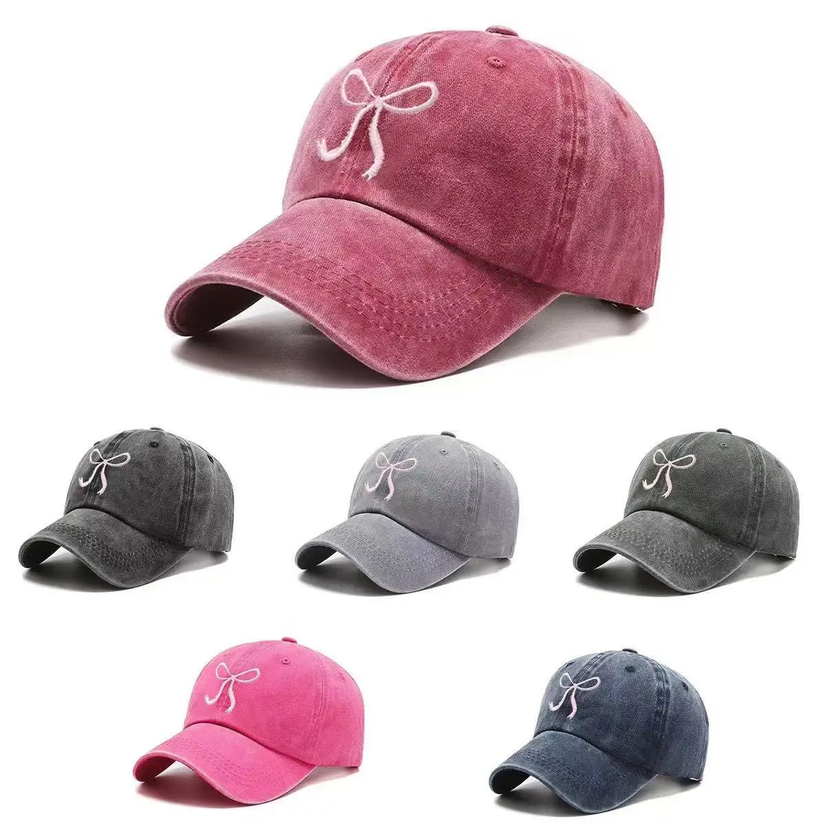 BOTTCOOLA Fashion Accessories Plain Bow Embroidery Baseball Cap Customized Trendy Casual Outdoor Baseball Cap Hat for Girl Women