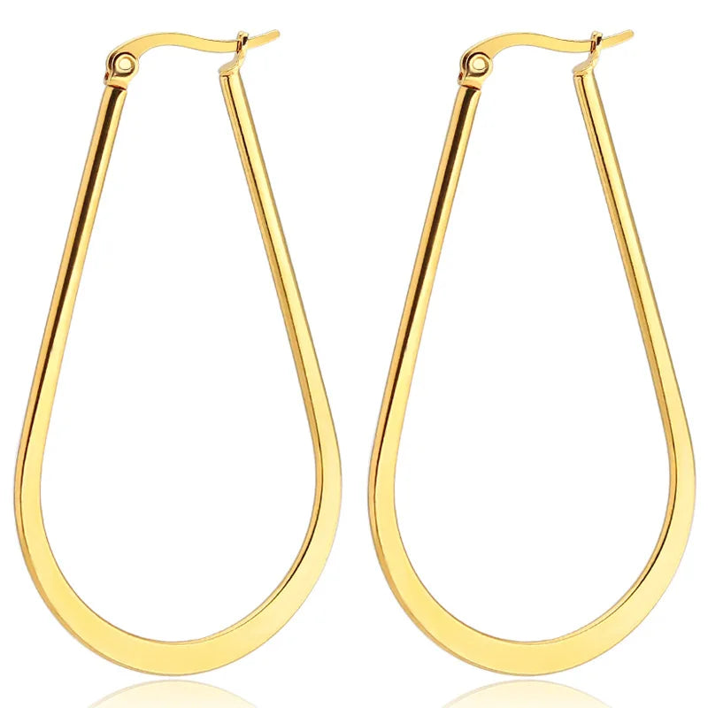 2mm Korean Fashion Oval Earrings Jewelry Luxury Gold Stainless Steel Hoop Oval Earrings for Women