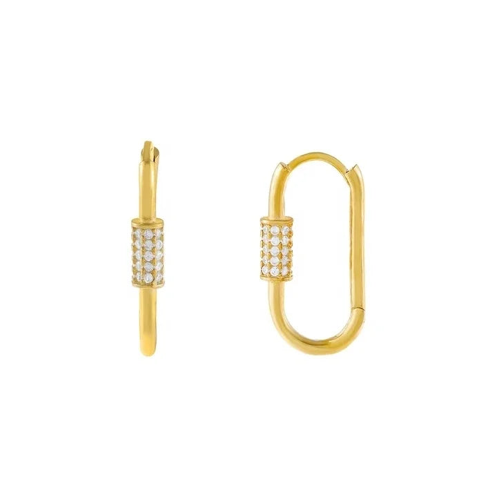 LOZRUNVE 925 Sterling Silver 18k Gold CZ Rectangle U Shape Lock Huggie Hoop Earring