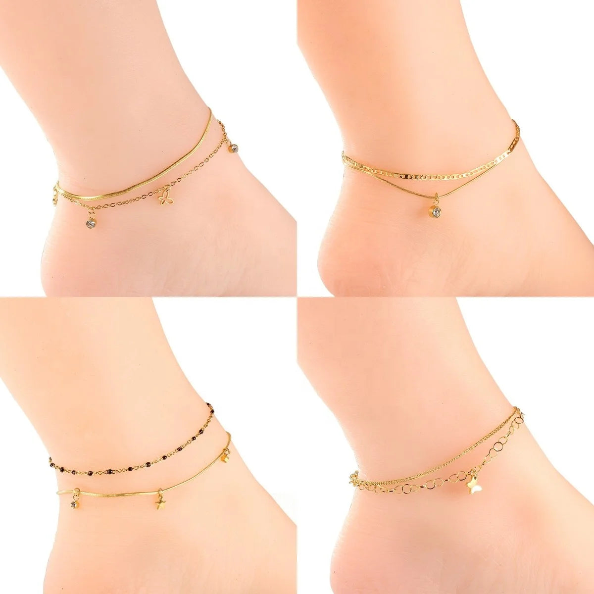 Fashion 304/316 Stainless Layered Anklets Custom Personalized Jewelry Gifts PVD 18k Gold Plated Foot Jewelry Anklets for Women
