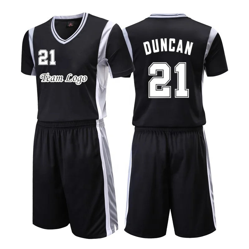 Customizable Men's Basketball Clothing Set Breathable Basketball Singlet Vest Shorts Plus Size Sports Gear 100% Polyester
