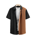 Hot Fashion New Men's Fashion Trend Casual Corduroy Patchwork Short-sleeved Shirts for Men