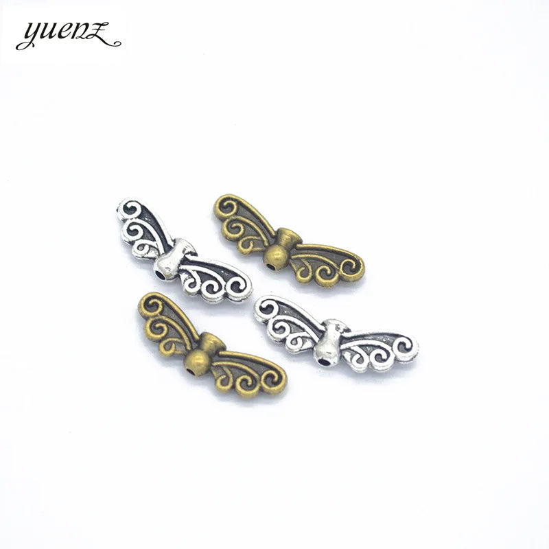 High Quality Small Hole Spacer Beads wings 30 Pcs Metal Antique Silver Plated Wing Charms for DIY Jewelry Making 22*7mm D420