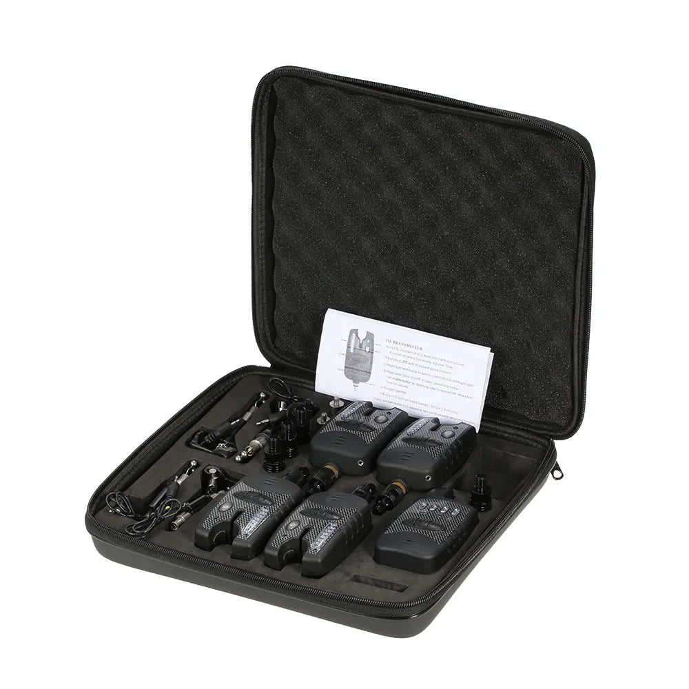 Wireless Fishing Bite Alarms Set Digital Fishing Alarm Kit 1 Receiver Plus 4 Alarms for Carp Fishing with 4pcs Carp
