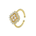 Rinntin GPR25 Wreath Zirconia Freshwater Cultured Pearl Four Leaf Clover Design Ring Adjustable 925 Sterling Silver Open Ring