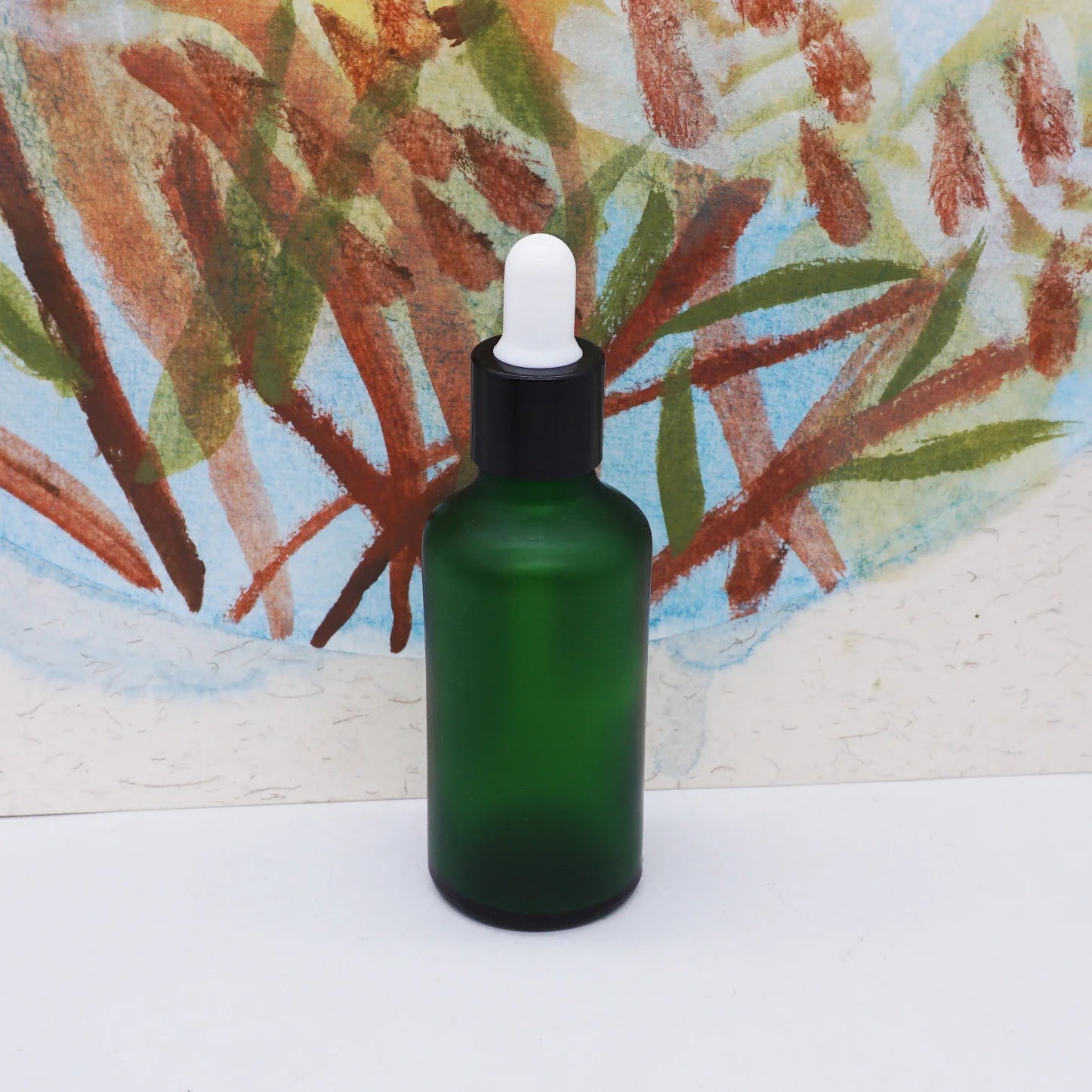 Green Cosmetic 30ml Glass Serum Bottle with Black Dropper Lid