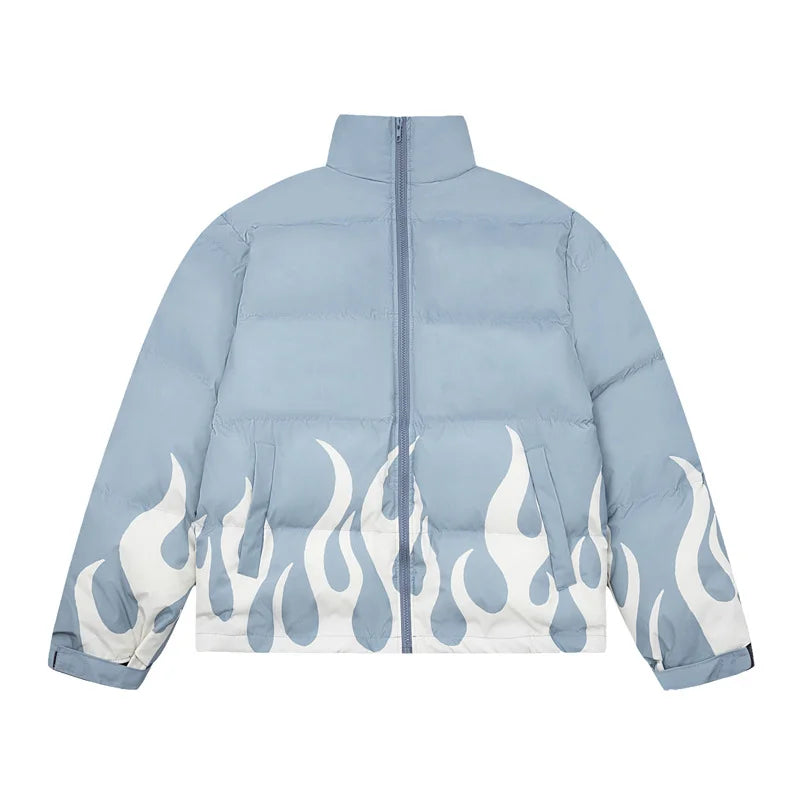 LULUSEN NEW Flame Design Wholesale Winter Stand Collar Hooded Thick Bomber Men Waterproof Breathable Eco-Friendly Jacket