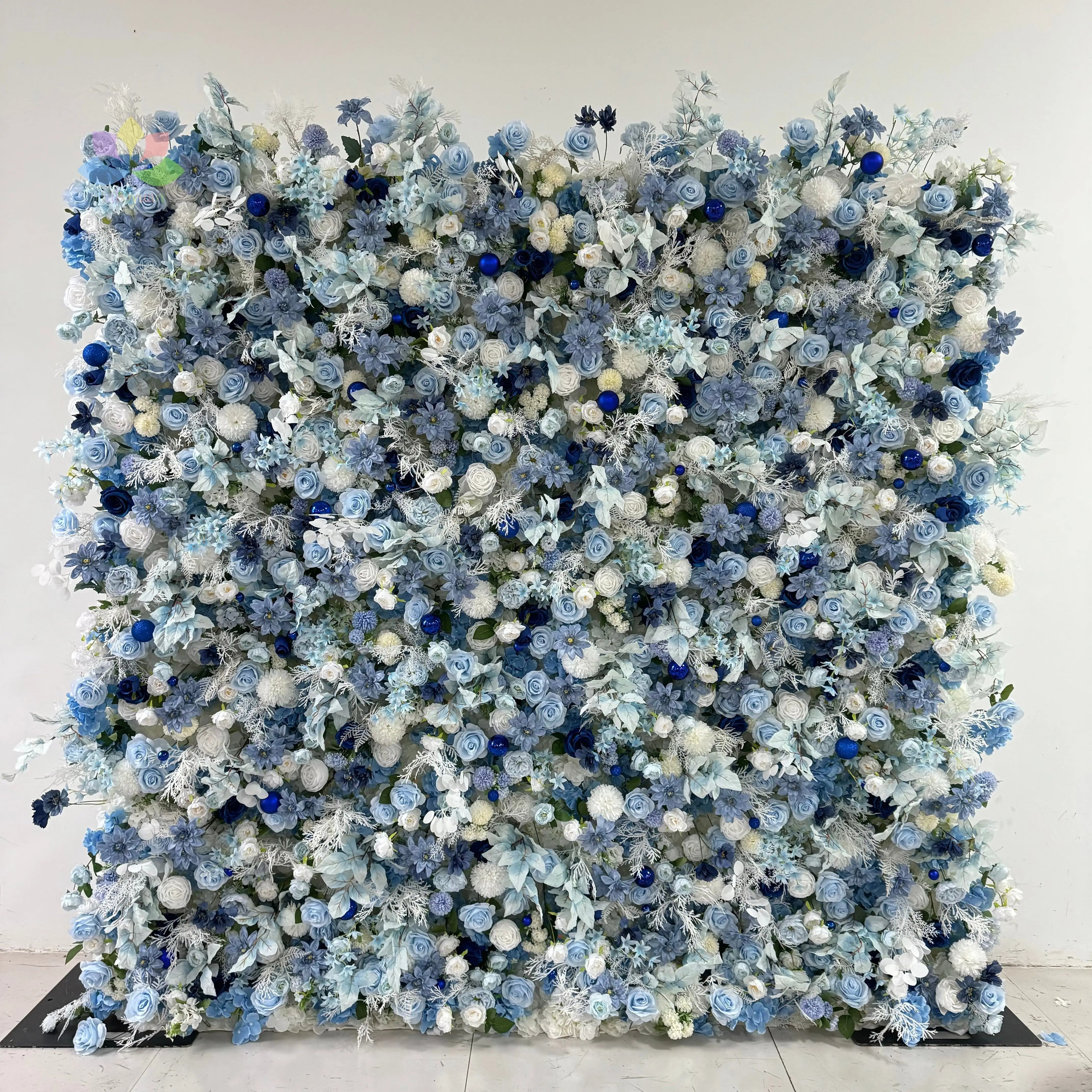 Other Decor Flower and Plant Vintage Blue 8ft X 8ft Shop Hire Silk Rose Flower Wall Panels Artificial Flower Wall Backdrop