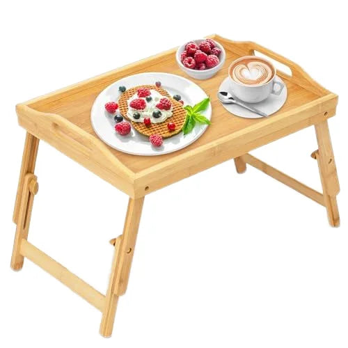 Multifunction Foldable Serving Coffee Table Bamboo Bed Tray Raised Food Table on Lap Sofa for Bedroom Picnic