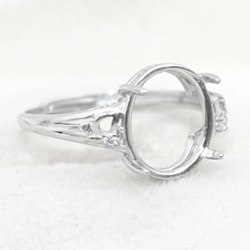 Sterling Silver 10*12mm Semi Mount Ring Empty Frame Blank Support Setting S925 Base Holder Without Center Stone for DIY Inlay