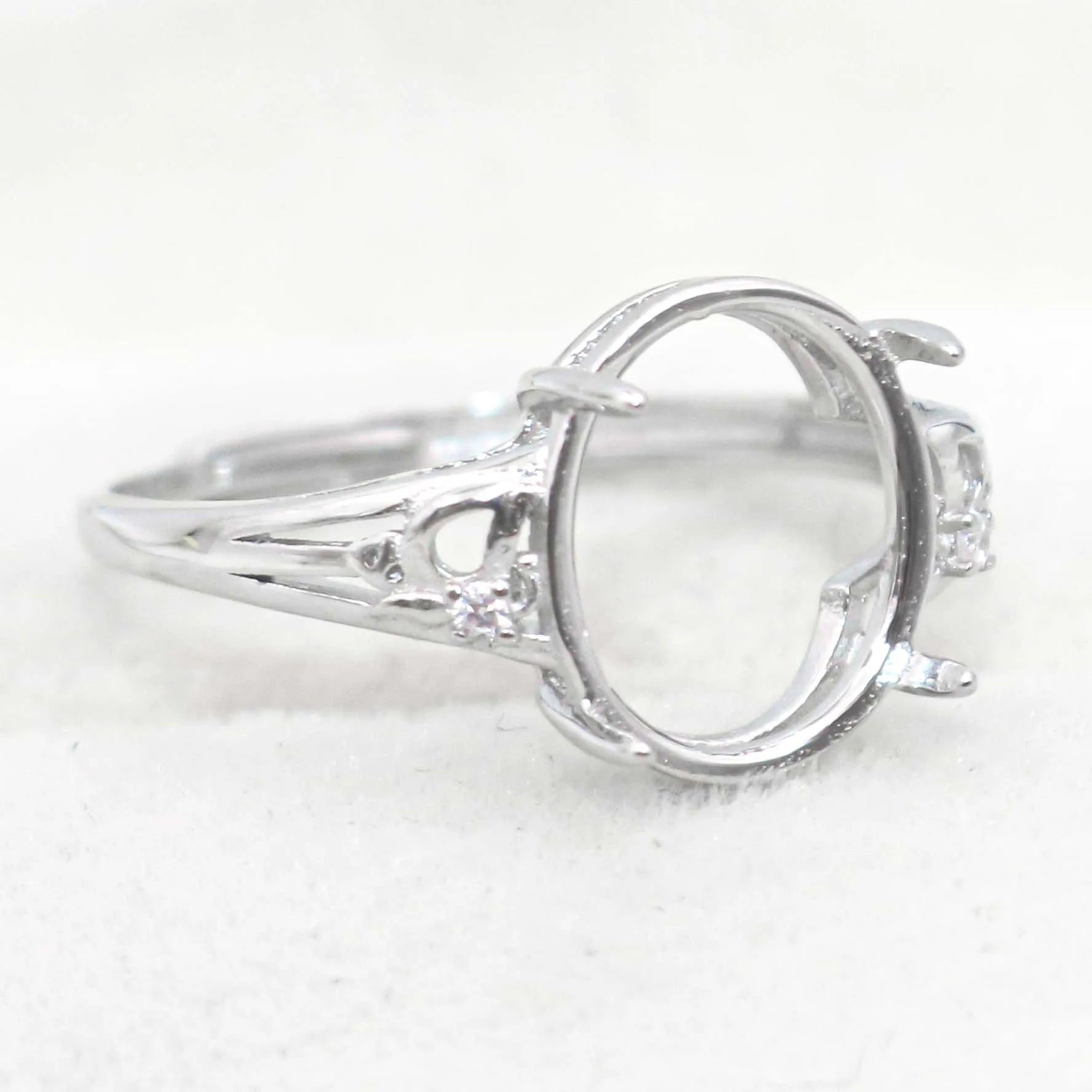 Sterling Silver 10*12mm Semi Mount Ring Empty Frame Blank Support Setting S925 Base Holder Without Center Stone for DIY Inlay