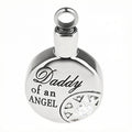 Daddy Mommy Angel Cremation Crystal Round Urn Stainless Steel Ash Memorial Necklace Dad Mom Holder Keepsake Pendant Vintage Jar