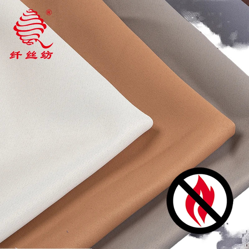 100% Polyester M1 Fireproof & Blackout Hotel Upholstery Fabric Flame Retardant Woven Curtain in Plain Style Knitted Dyed Pattern