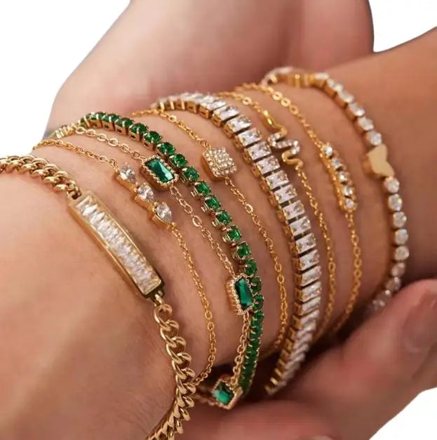INS Style Women Waterproof Titanium Stainless Steel 18K Gold Plating Zircon Fashion Jewelry Link Bracelets