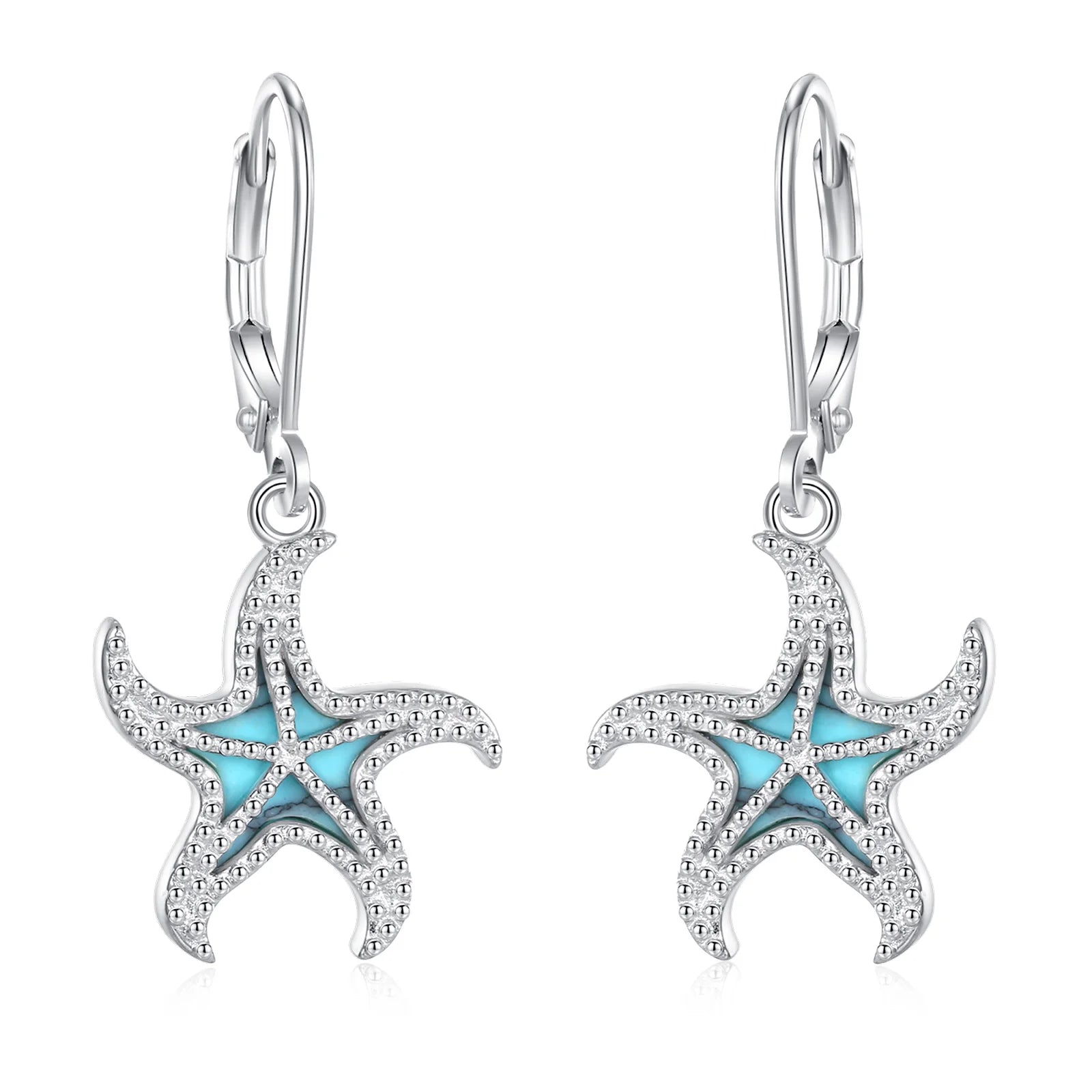 Merryshine 925 Sterling Silver Antique Jewelry Sea Life Charms Turquoise Gemstone Huggie Starfish Drop Earrings for Women