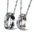 Fashion Zircon Couples Stainless Steel Letter Necklace for Women Men Crystal Wedding Double Rings Chain Pendant Jewelry
