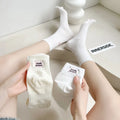 Women's Cotton Socks Black & White Embroidered Split Toe Design Versatile for Spring & Autumn Transparent Daily Use Body Cuff