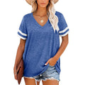 Women's Summer V-Neck Casual Top European American Short-Sleeved Jersey T-Shirt Digital Printing Cross-Border Solid Anti-Pilling
