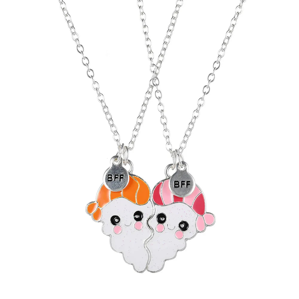 2Pcs/Set Heart Stitching Magnetic Best Friends Pendant Necklace Chain Cute BFF Friendship Jewelry Charm for Girl Women