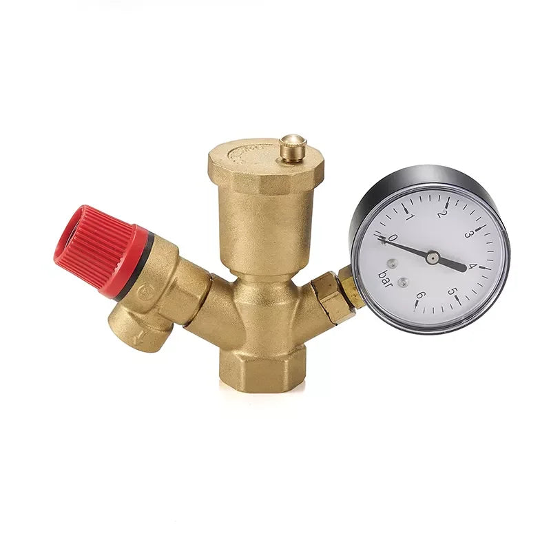 1 Inch DN25 Brass Boiler Safety Valve with Exhaust Pressure Gauge Components Water Application 250PSI ISO 9001 CE Certified
