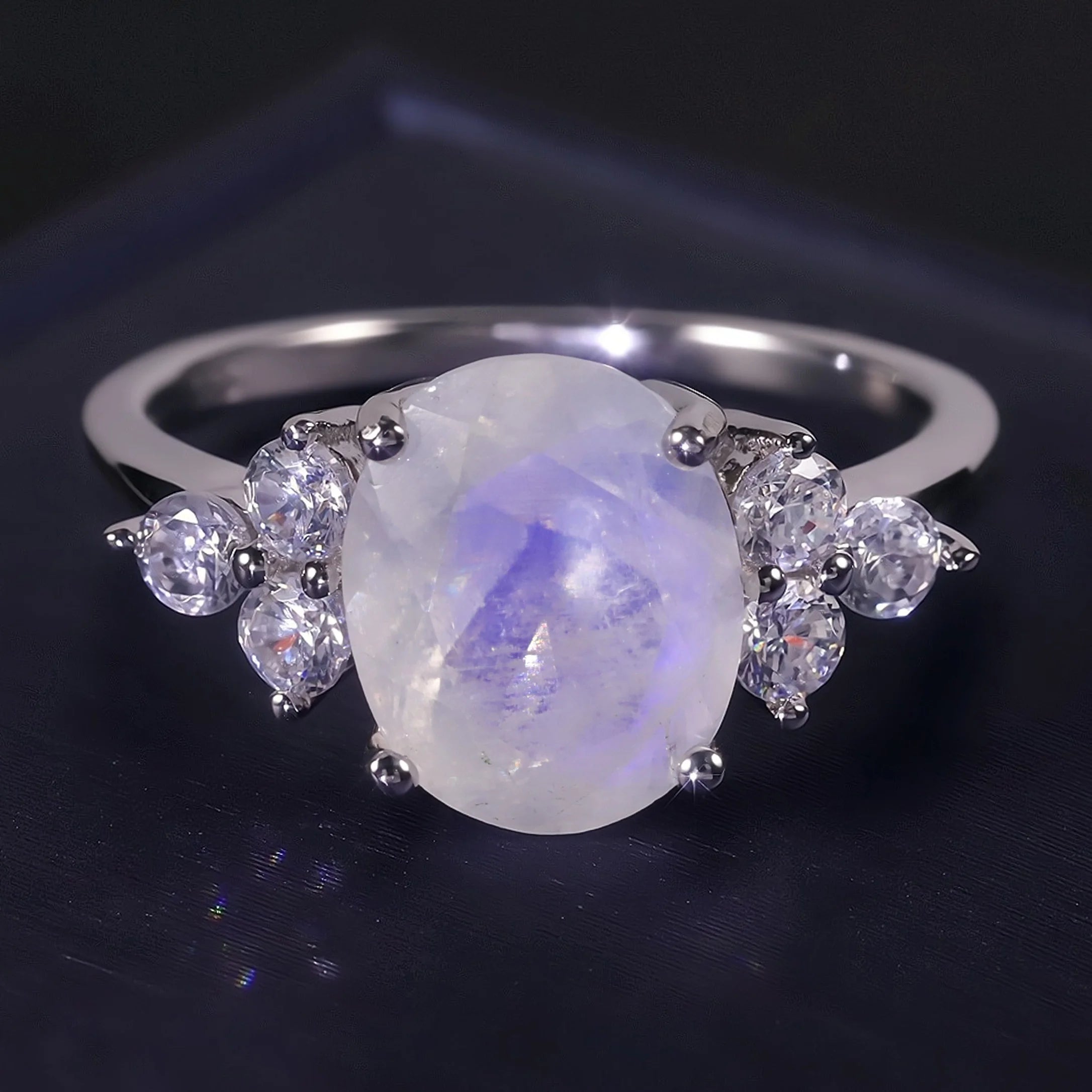F0066 Abiding Wholesale Jewelry Faceted/Cabochon Optional Oval 8x10MM Natural Moonstone 925 Sterling Silver Women Rings