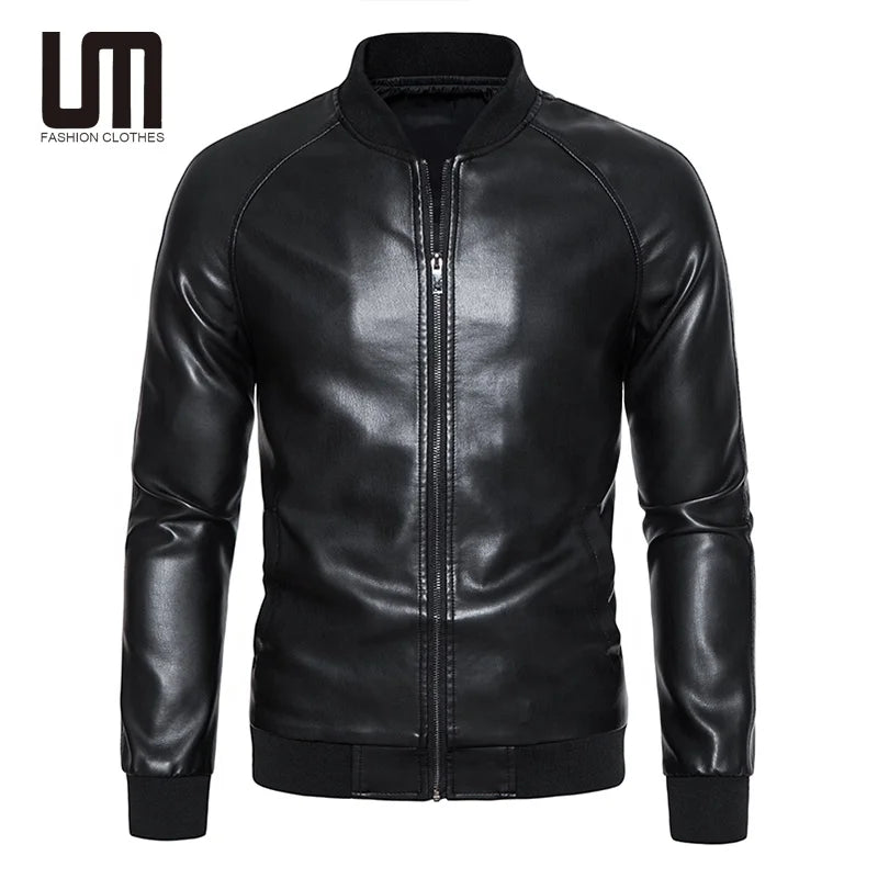 Liu Ming Oem Wholesale Good Quality Autumn Winter Men Casual Stand Collar PU Slim Breathable Zipper Closure Motorcycle Jacket