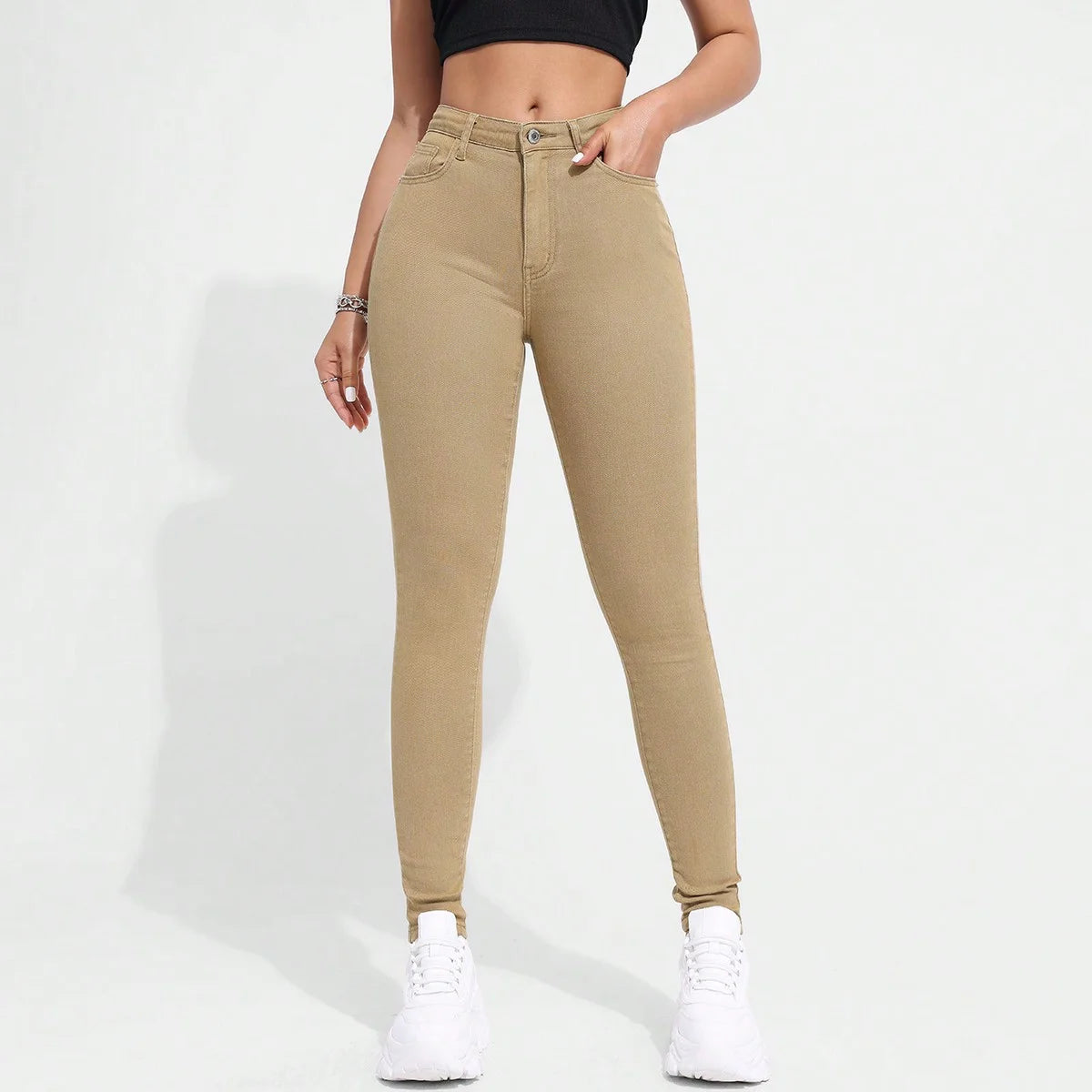 Women's High Waist Skinny Casual Denim Pencil Pants Simple Washable Woven Jeans