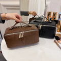 Best Luxury Large Brown Designer Women's Leather Travel Cosmetic Bag with Brush Compartment Holder for Women