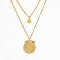 Fenny Wholesale 18K PVD Plated Double Layered Beaded Chain Coin Star Burst Pendant Stainless Steel Necklace for Women