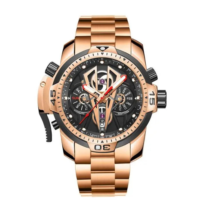 REEF TIGER RGA3591G Top Brand Rose Gold Sport Automatic Stainless Steel Men Fashion Mechanical Bracelet Waterproof Watches