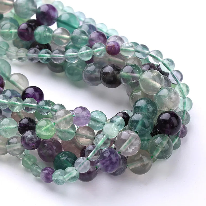 Natural Multicolor Fluorite Round Loose Beads Purple Green Fluorite Gemstone Beads Bulk for DIY Bracelet Necklace Jewelry Making
