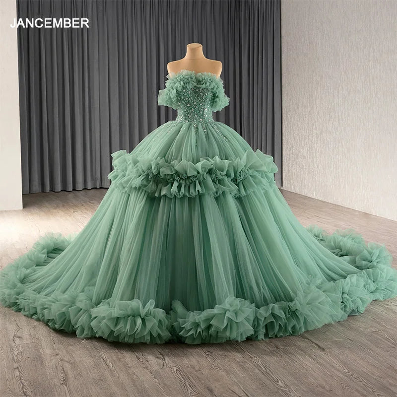 Jancember RSM241098 New Arrivals Ball Gown Plus Size Quinceanera Sequined Evening Dress for Women