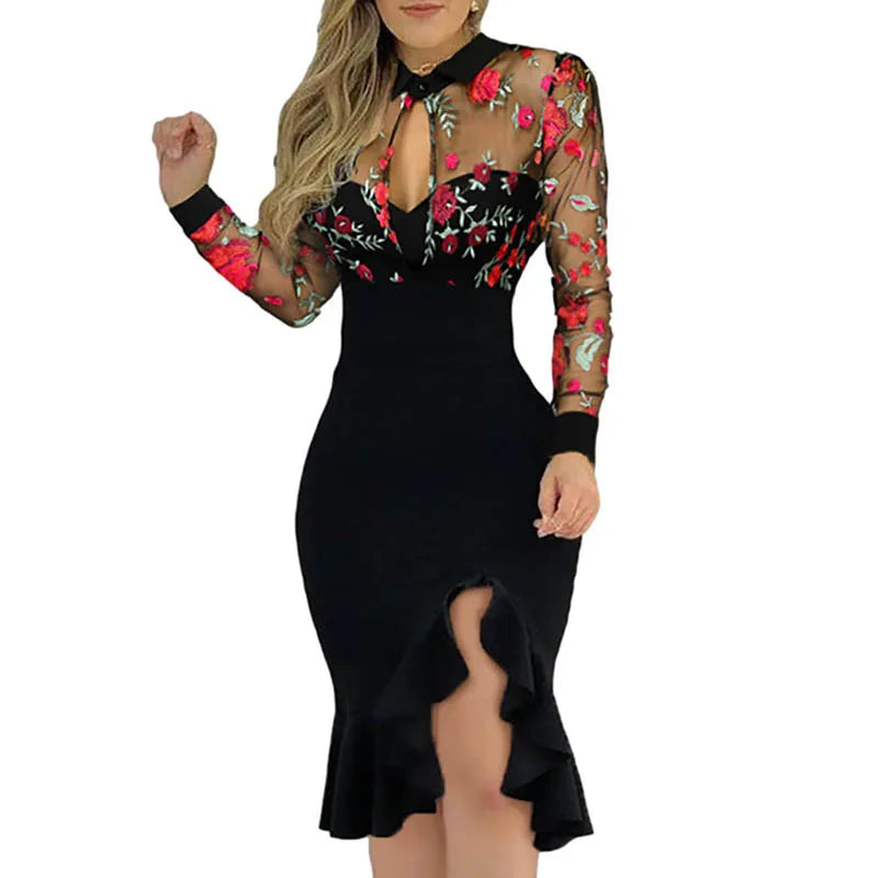 Women Elegant Cocktail Party Evening Chic Luxury Asymmetrical Formal Occasion Dresses Long Sleeve Prom Bodycon Dress