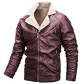 Men's Standing Collar Plush Leather Jacket Casual PU Leather Jacket Motorcycle Coat Baseball Jackets
